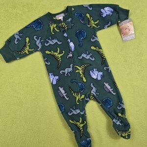 NWT 3-6M Baby BOYS SLEEPWEAR Green fleece Dinosaur Footie Pajamas (Q6)